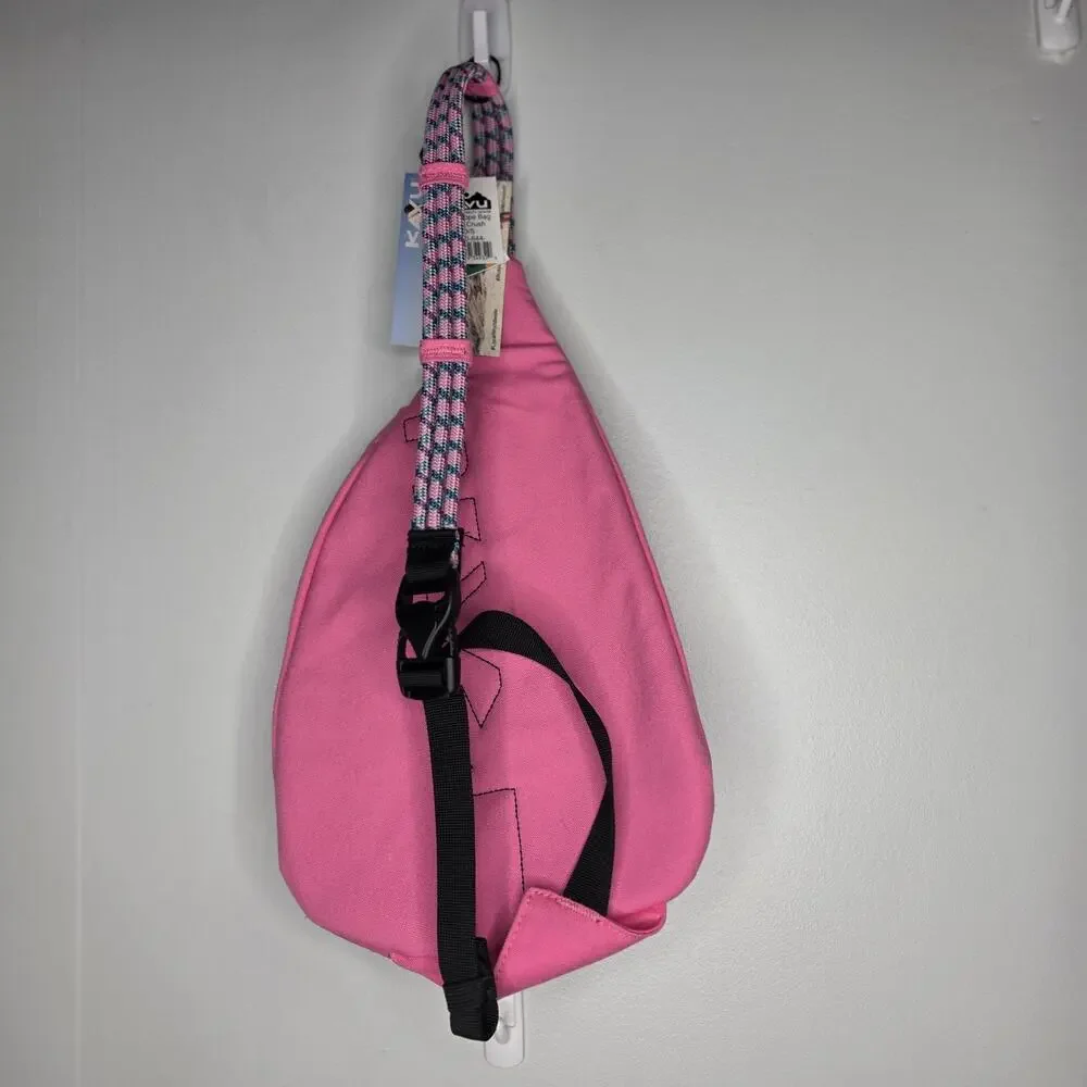 KAVU Rope Bag Pink Sling Crossbody Backpack 100% Cotton NWT